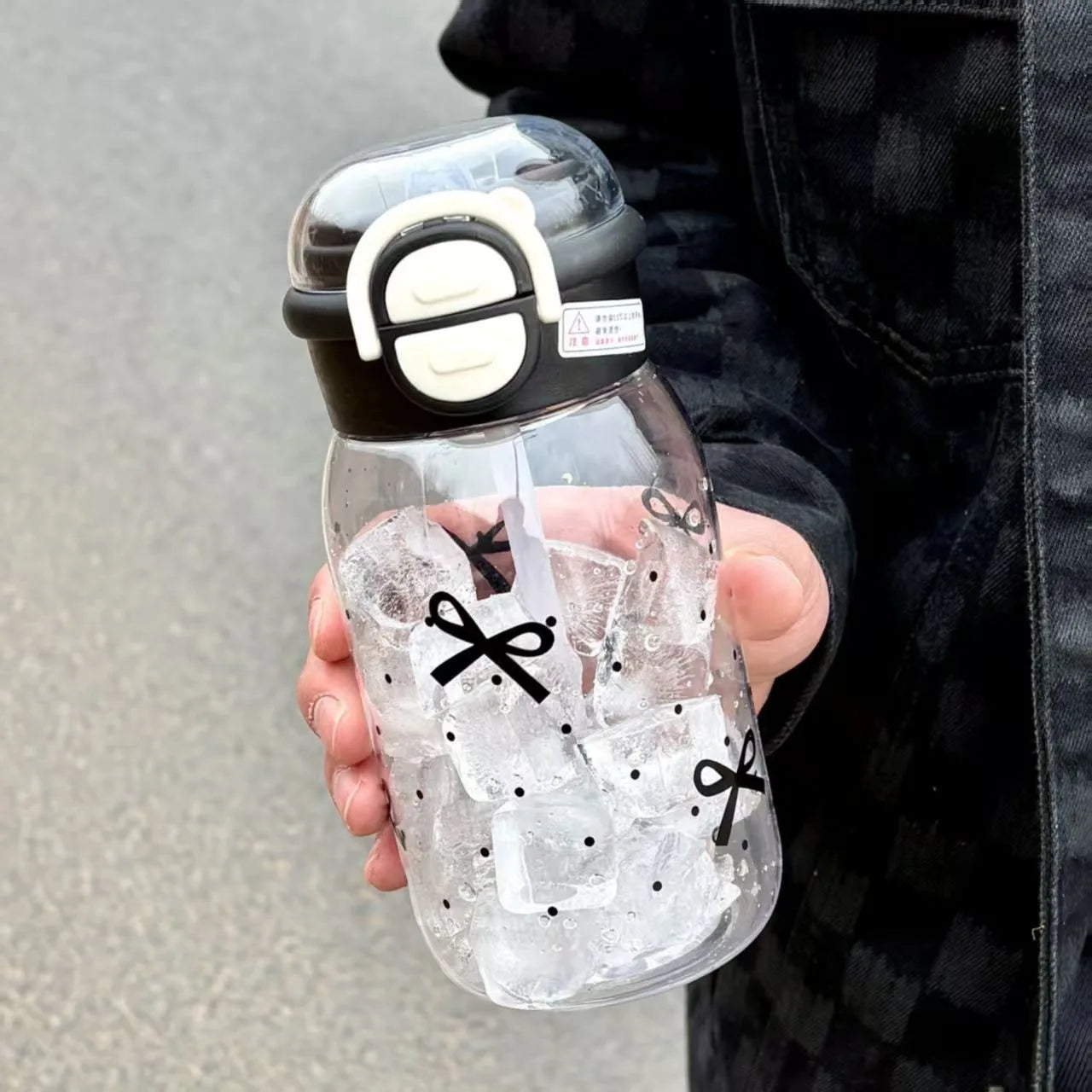 Cute Water Bottle with Straw Portable Plastic Pop Up Cover