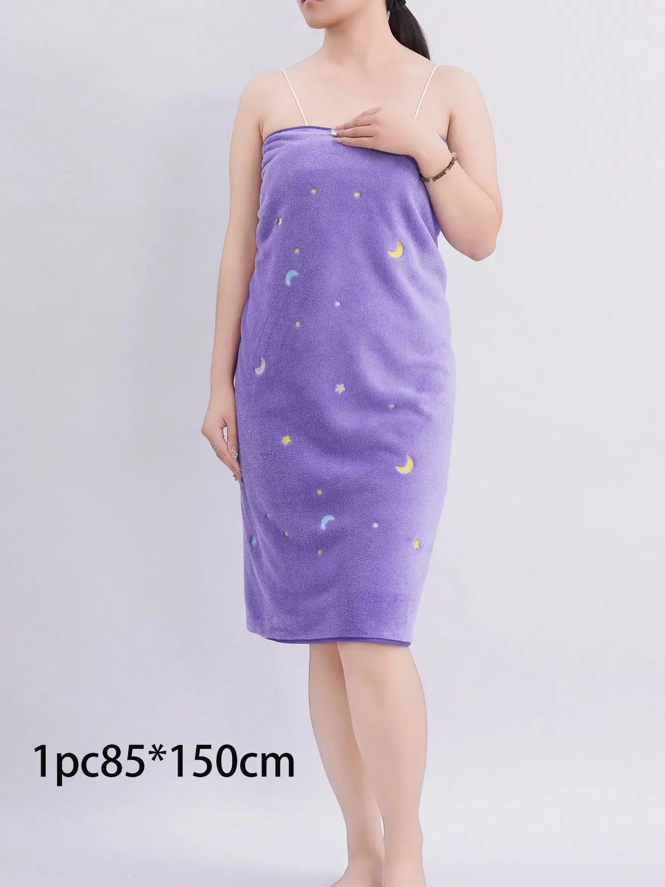 Purple Coral Fleece Towel Set with Moon  Ultra-Soft Bath Hand Towels