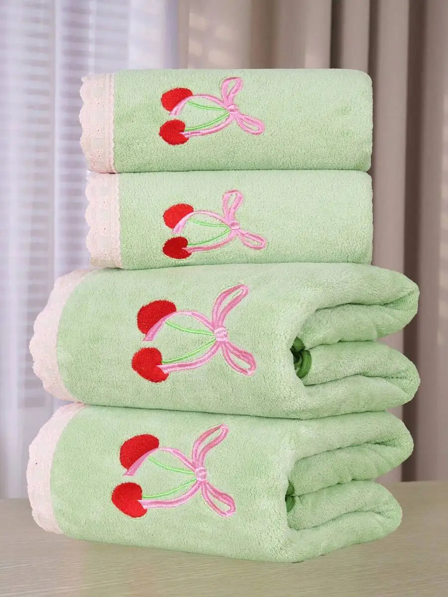 Purple Coral Fleece Towel Set with Moon  Ultra-Soft Bath Hand Towels