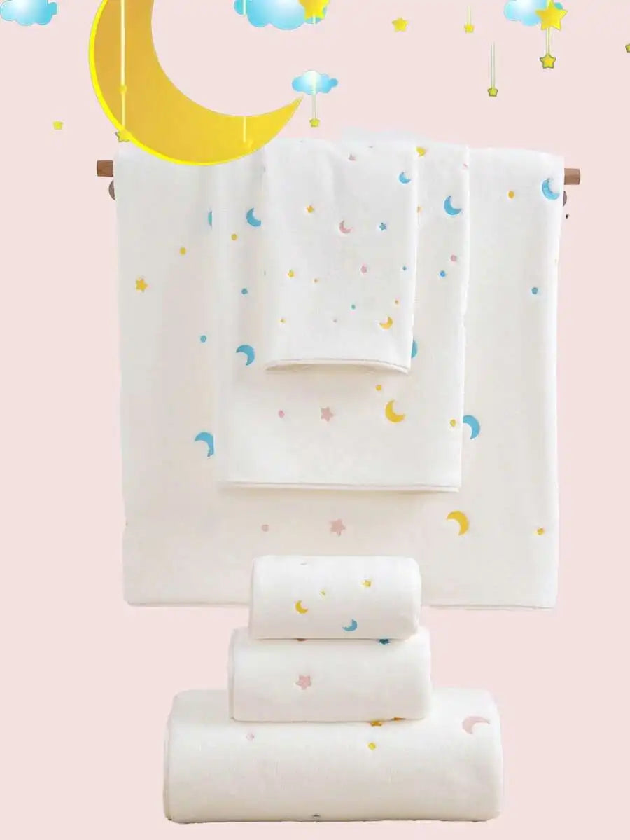 Purple Coral Fleece Towel Set with Moon  Ultra-Soft Bath Hand Towels