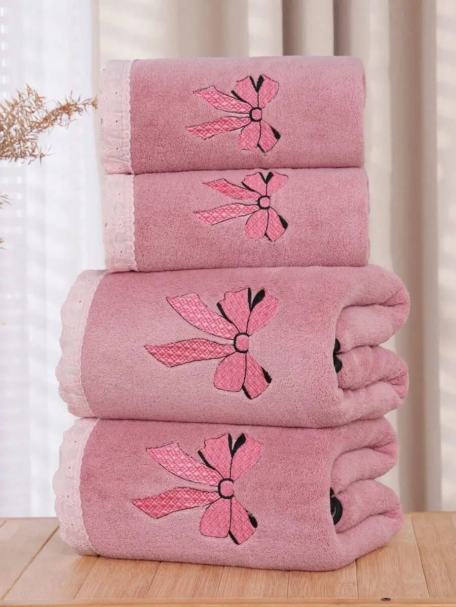 Purple Coral Fleece Towel Set with Moon  Ultra-Soft Bath Hand Towels