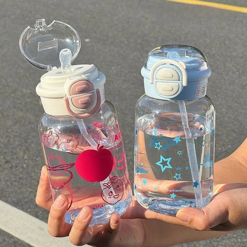 Cute Water Bottle with Straw Portable Plastic Pop Up Cover