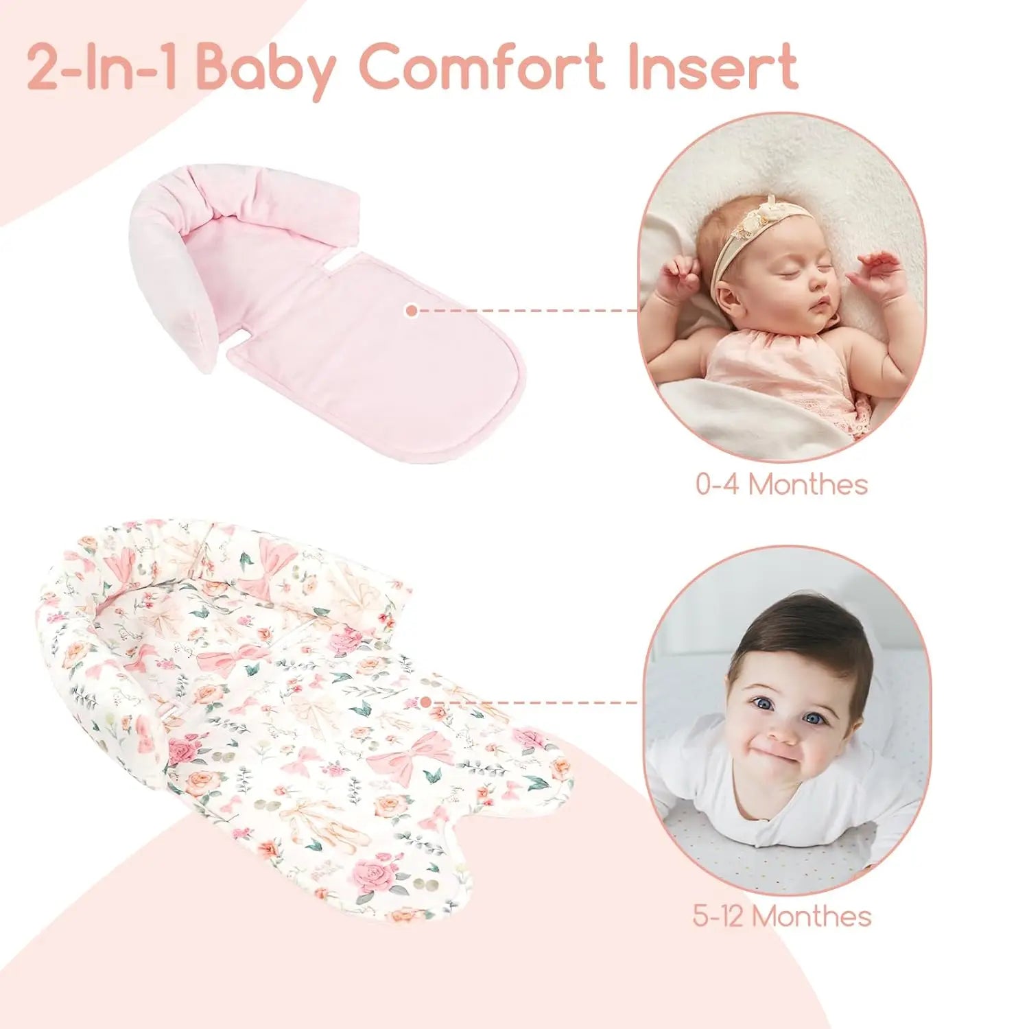 Infant Car Seat Head Body Support Pillow with Strap Pads