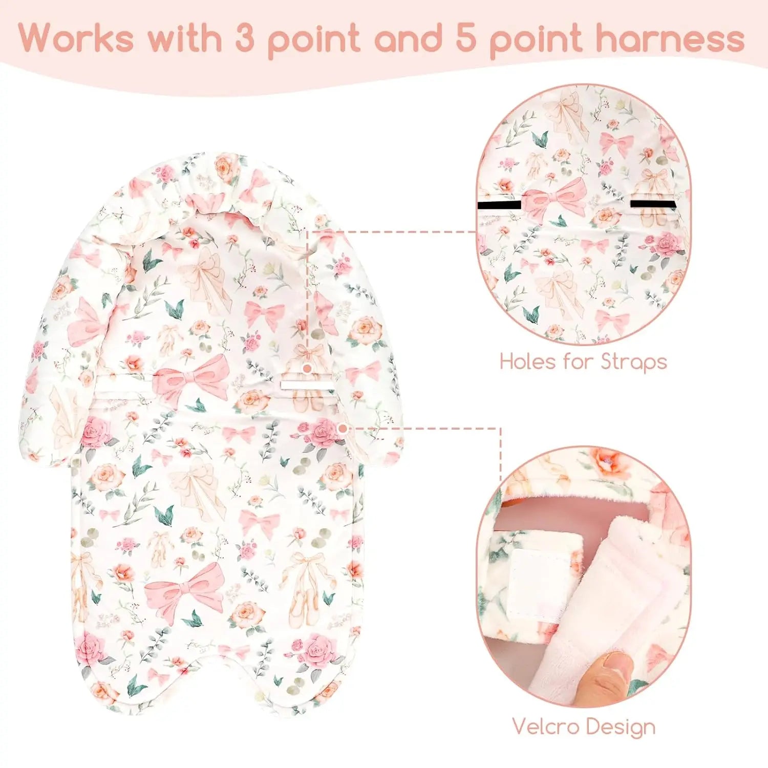 Infant Car Seat Head Body Support Pillow with Strap Pads