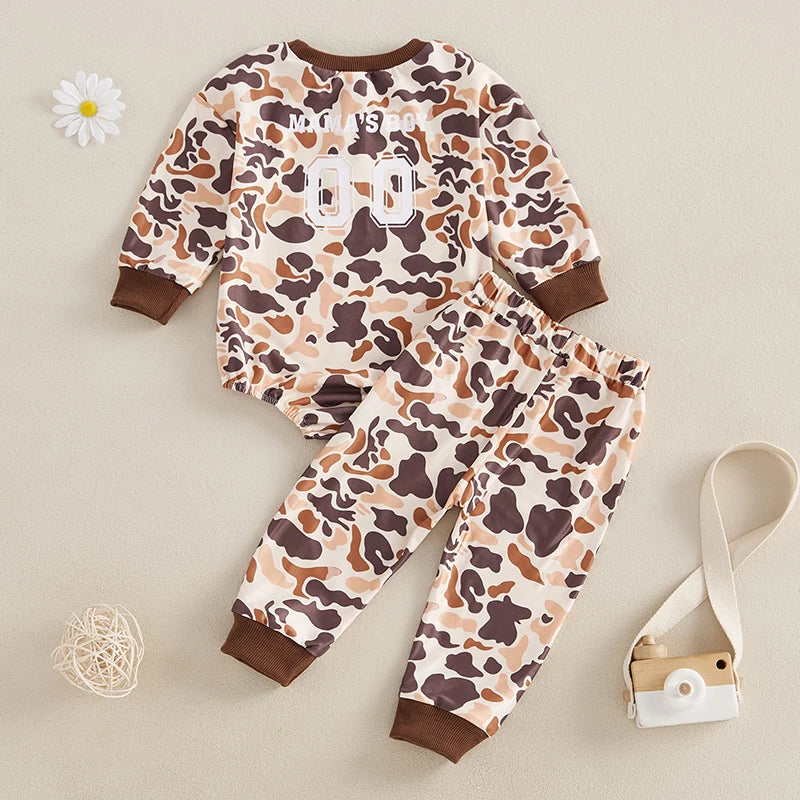 Infant Boys Fall Outfits Camouflage Letter Pattern Long Sleeve