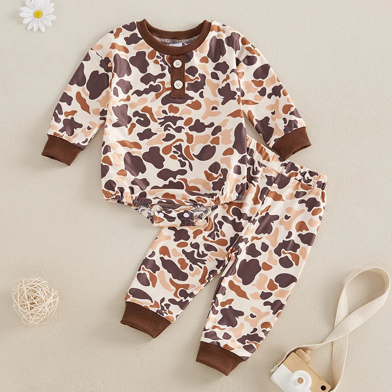 Infant Boys Fall Outfits Camouflage Letter Pattern Long Sleeve