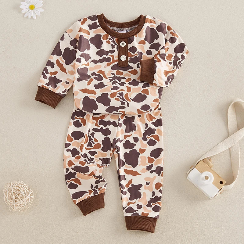 Infant Boys Fall Outfits Camouflage Letter Pattern Long Sleeve