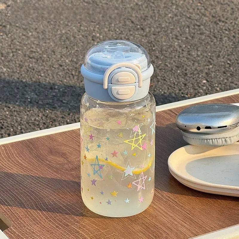 Cute Water Bottle with Straw Portable Plastic Pop Up Cover
