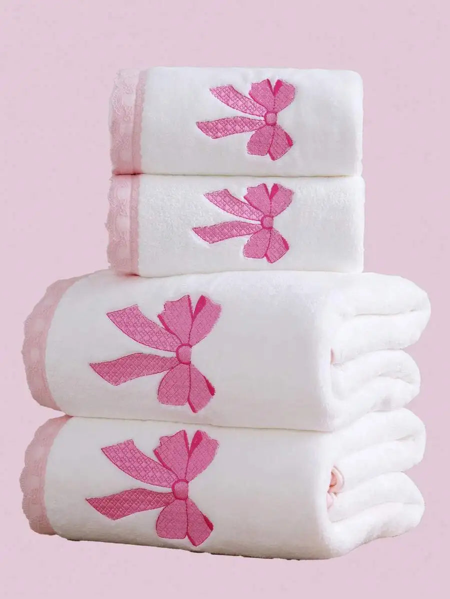 Purple Coral Fleece Towel Set with Moon  Ultra-Soft Bath Hand Towels