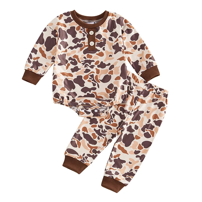 Infant Boys Fall Outfits Camouflage Letter Pattern Long Sleeve