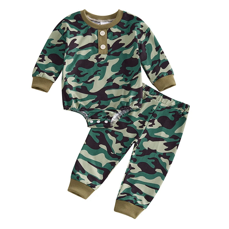 Infant Boys Fall Outfits Camouflage Letter Pattern Long Sleeve