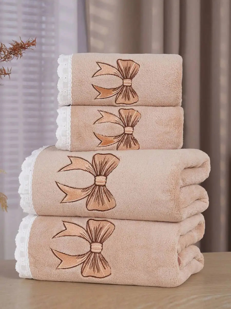 Purple Coral Fleece Towel Set with Moon  Ultra-Soft Bath Hand Towels