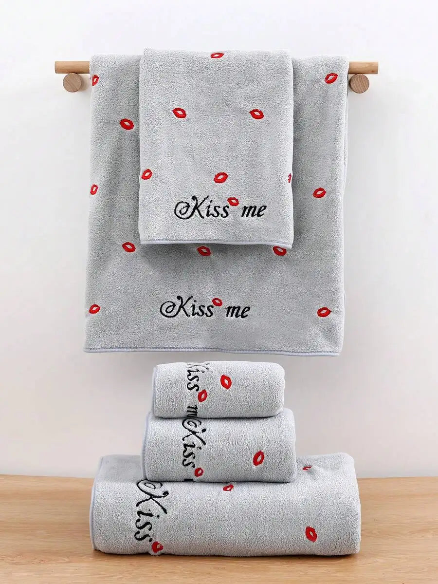 Purple Coral Fleece Towel Set with Moon  Ultra-Soft Bath Hand Towels