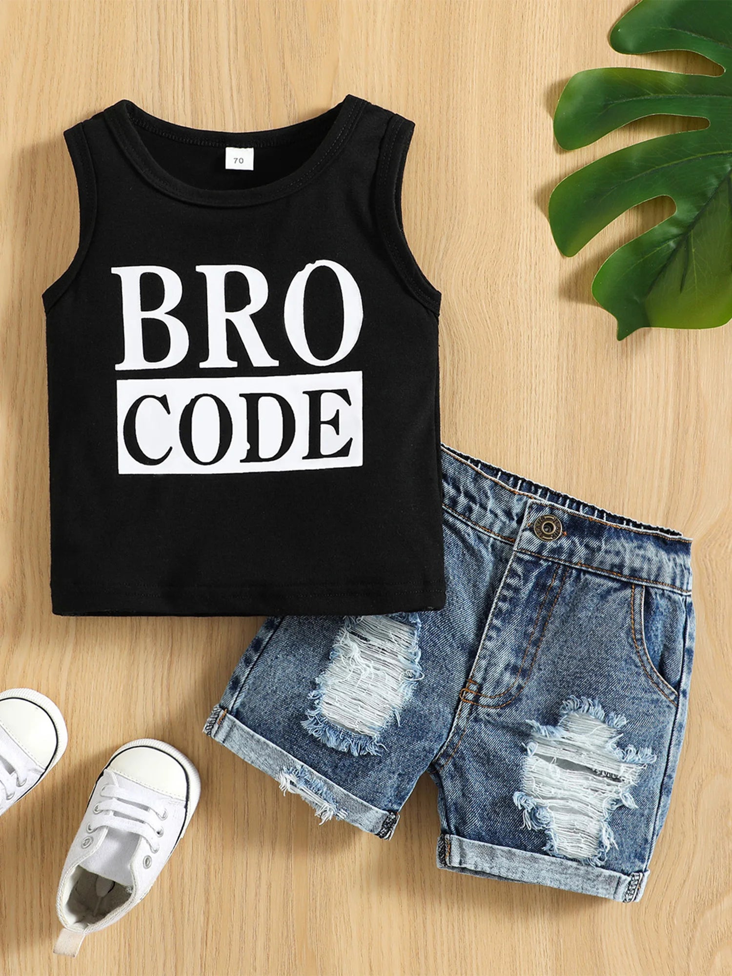 Toddler Boys Casual Summer Outfit Set featuring Neck Denim Shorts