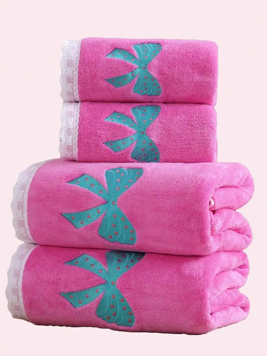 Purple Coral Fleece Towel Set with Moon  Ultra-Soft Bath Hand Towels